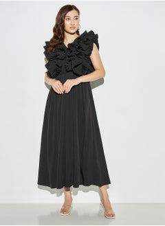 Buy 2Xtremz Solid A-line Dress with Ruffles and Button Detail in Saudi Arabia