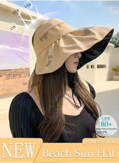 Buy Women's Foldable Sun Hat Summer Wide Brim Roll Up Beach Cap Summer Solid Travel Beach Bucket Hats UV Protection UPF50+ for Vacation Outdoor Activities in Saudi Arabia