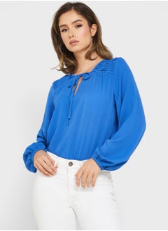 Buy Balloon Sleeve Tie Detail Top in UAE