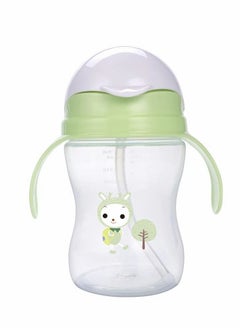 Buy Sippy Cups for Toddlers, 260ML Children's Flip Pp Straw Cup Baby Leak Proof Learning Drinking Cup Anti-fall with Handle Soft Silicone Mouth Pure Bottle Clear Scale Children's Drinking Cup (Green) in UAE