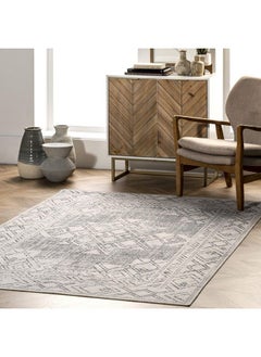 Buy Mia Machine Washable Geometric Medallion Area Rug 4' X 6' Light Gray in UAE