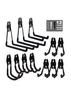 اشتري Garage Hooks, 12 Packs Steel Garage Storage Hooks, Heavy Duty Wall Mount Utility Hooks, Organizer for Power Tools with Anti-Slip Coating, Garden Yard Tool Organizer for Garage (Black) في السعودية