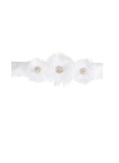 Buy Wedding Dress Belts: White Satin Sash w/Flower Embellishments in UAE