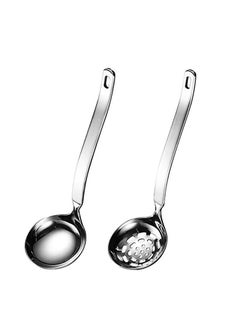 اشتري Soup Ladle Skimmer Slotted Spoon Set, 2 Pcs Soup Ladle Metal SUS304, Stainless Steel Ladles Spoon and Slotted Colander Spoon Set, Small Soup Ladle, for Serving Gravy Hot Pot Or Restaurant في السعودية