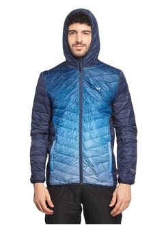 Buy Men HYPAWARM™ Printed Hooded Down Trekking Jacket - Black And Navy. Size (Large) (Chest) 1.13(mtr) (Length) 74 (cm) .(Size) L ,Part No: 8903338367543 , (Weight) 250g in UAE