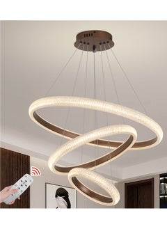 Buy LED Modern Chandelierc Double Rings Remote Control Brown LED Chandelier Living Room 76W,LED Chandelier Lighting Height Adjustable and DIY Chandelier Light Fixture for Living Room Bedroom Foyer in UAE