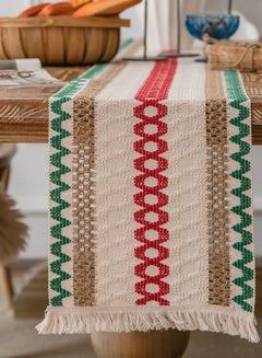 Buy Multicolor Linen Cotton Stripe Woven Tassel Rectangle Table Runner in Saudi Arabia