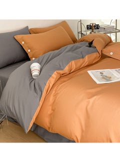 اشتري Bed Cover Set, Soft Luxurious Pure Bedsheet Set, Long-staple Cotton Simple Solid Color Bed Sheet Quilt Cover Bedding Twill Cotton Set, ( pumpkin orange, 1.5m bed sheet four-piece set) في السعودية