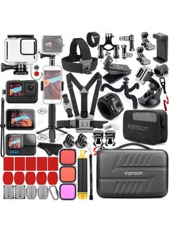 اشتري Accessories Kit for GoPro Hero 11 10 9 Black Waterproof Housing Case Filter Silicone Protector Frame Lens Screen Tempered Glass Head Chest Strap Bike Mount Floating Bundle Set Kit 64 in 1 AVS18 في الامارات