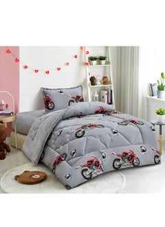 Buy Comforter Set Soft Velvet Winter Bedspread lined With fur With Children's Drawings, 3 pieces, Single size in Saudi Arabia