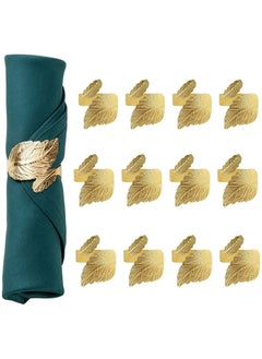 اشتري Leaf Shape Napkin Rings, 12Pcs Gold Napkin Rings for Table Setting Anniversary, Birthday Thanksgiving, Party Table Setting, Leaf Alloy Open Napkin Ring Hotel Table Napkin Ring في الامارات