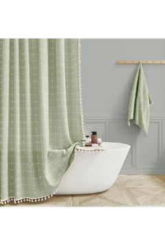 اشتري Linen Farmhouse Shower Curtain with Tassel, Rustic Heavy Duty Fabric Set, Water Repellent, Bohemian Vintage Country Design, Thick Cloth Bathroom Shower Curtains, Sage Green, 72x72 في الامارات