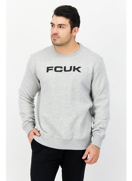 Buy Men Crew Neck Brand Logo Long Sleeves Sweatshirt, Light Grey Heather in UAE