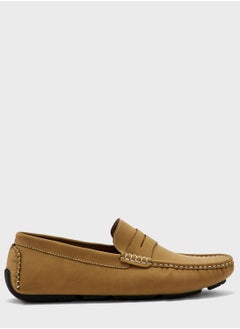 Buy Saddle Detail Textured Loafers in Saudi Arabia