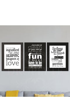 اشتري 3 Piece Love and Food Typography Decorative Wall Art Wall Decor Card Board MDF Home Decor 90CM x 40CM في السعودية