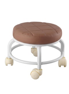 Buy Rolling Stool Round Pulley Low Stool Household Leather Rolling Stool 360° Universal Wheel Movable Soft Stool Small Changing Shoe Stool in UAE