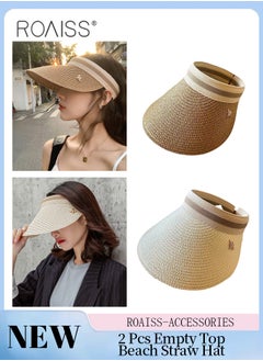 Buy 2 Pcs Empty Top Beach Straw Hat for Women Lady's Portable Beach Visor Bee Decor Sun Hat Casual Golf Beach Cap Outdoor Hat Garden Fishing Hiking in Saudi Arabia