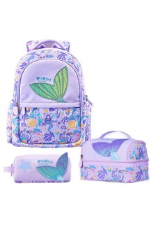 Buy Kids 16 Inch School Bag With Lunch Bag And Pencil Case (Set Of 3) Mermaid - Purple in Saudi Arabia