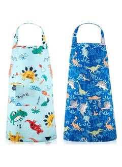 اشتري 2 Pcs Kids Dinosaur Aprons With Pocket Children Kitchen Aprons Boy Cartoon Chef Baker Aprons For Cooking Painting () في السعودية