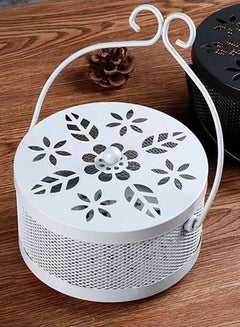 Buy Mosquito Coil Box,Iron Holder Household Censer Repellent Incense Coil Durable Burner Handle Classical Design Portable Metal Retro Round Household Easy to Carry with Lid (White) in UAE