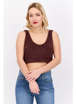 اشتري Women V-Neck Sleeveless Knitted Crop Top, Dark Maroon في الامارات