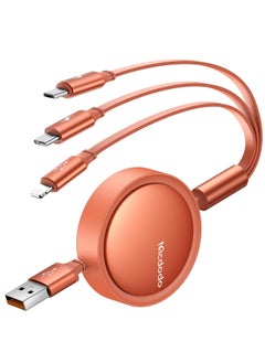 اشتري Multi Charging Cable - 3 in 1 Retractable USB C Cable (3A) with Type C/USB A/iP for iOS/iPad/Samsung/Tablets (Orange) في الامارات