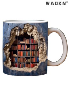 Buy 3D Bookshelf Creative Space Design Multi-Purpose Ceramic Coffee and Tea Mug,For Book Lovers 3D Effect Ceramic Mugs 3D Book Cup Decoration Design Home Cup Mug Abyss 3D Decoration,350ML in UAE