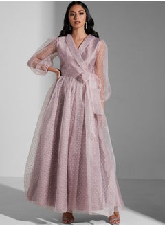 Buy Hadia Ghaleb Embellished Organza Wrap Dress in Saudi Arabia