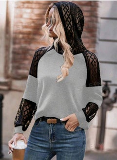 Buy SHEIN LUNE Women Casual Contrast Lace Hooded Sweatshirt, Spring/Autumn in Egypt