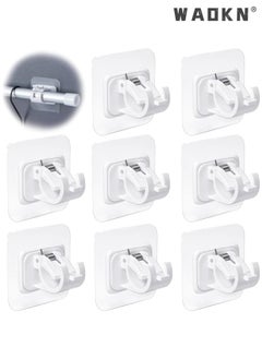 Buy 8 Pieces Self Adhesive Curtain Rod Bracket, No Drill Drapery Hooks Holder, Plastic Easy Sticky Curtain Rod Hooks for Kitchen, Bathroom, Hotel (White) in Saudi Arabia