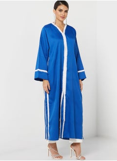 Buy Contrast Raw Fringe Trim Detail Abaya in Saudi Arabia