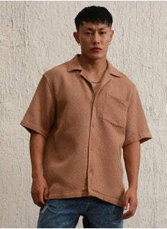 Buy Brown Shirt for Men, Baggy Fit, Cotton Blend in UAE