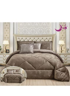 Buy Bedspread set 6 pieces two-piece medium filling used on two sides velvet and plain fur very soft size 220*240cm in Saudi Arabia