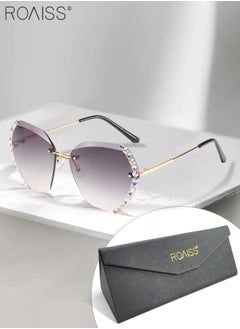 Buy Women's Butterfly Rimless Sunglasses, UV400 Protection Sun Glasses with Rhinestones Decoration, Oversize Fashion Anti-glare Sun Shades for Women with Glasses Case, 60mm in Saudi Arabia