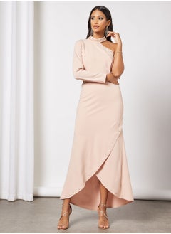 Buy Asymmetric Neck Wrap Dress in UAE