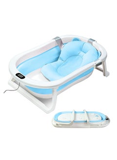 اشتري Baby Foldable Bath Tub With Bathmat Cushion And Thermometer, 0 - 6 Years, Blue في الامارات