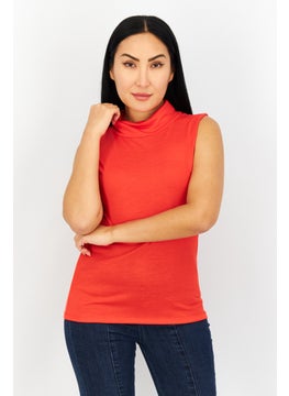 Buy Women Mock Neck Sleeveless Plain Tank Top, Red in UAE