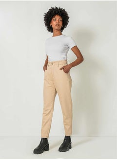 Buy Super High-Waist Bright Beige Paper Bag Boyfriend Jeans. in Egypt