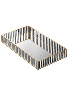 Buy Gold Metal Glass Rectangle Storage Mirror Tray 25.5*17.5*4.5CM in Saudi Arabia