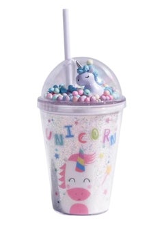 Buy Unicorn water bottle with colorful bubbles and real 3D unicorn lid unicorn straw cup BPA-Free Double wall unicorn water bottles for girls boys adults Kids (Blue) in UAE