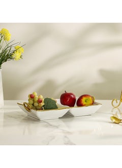 اشتري Pristine Ceramic 2-Section Serving Platter White Gold 36.5X22X7.5CM في الامارات