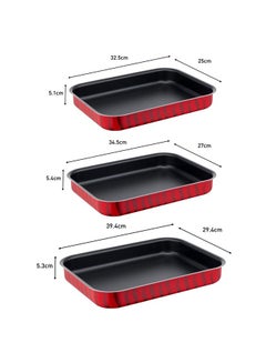 Buy Les Specialistes 3Piece Set Oven Dishes 22x29cm 24x31cm 27x37cmNonStick Coating Aluminum Heat Diffusion Easy Cleaning Red Bugatti Made in France J5715482 in UAE