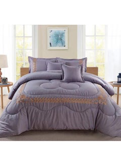 Buy COMFY 6 PC EMBROIDERY FLORAL COTTON SOFT KINGSIZE COMFORTER SET LIGHT GREY in UAE