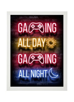 اشتري Gaming All Day Gaming All Night Neon Wall Art Poster Frame في مصر