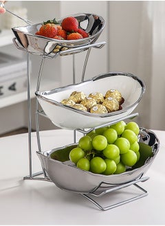 Buy Fruit Tray Serving Tray Fruit Basket Serving Stand with Metal Rack Snack Candy Tray Food Storage Containers for Home Office Kitchen Pantry 3 Tier Ceramic Porcelain W24.5xL28.3xH32 cm in UAE