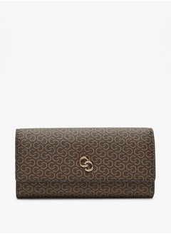 Buy Women All-Over Monogram Print Wallet with Button Closure in UAE