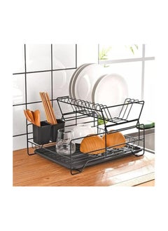 Buy Sink strainer and two plates, a two-layer dish drying storage rack, black, anti-rust in Egypt