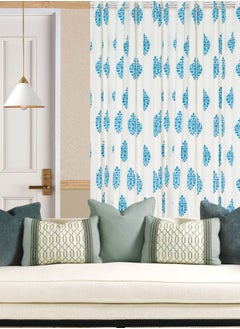 Buy Blue Paisley Hand Block Printed 100 Percent Premium Organic Cotton Curtains 274 X 152 Cm in UAE