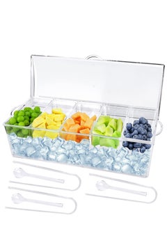 Buy 5 Condiment Tray Server Ice Chilled Compartment Container Organizer with Hinged Lid Cooled Condiment Tray with Removable Dishes for Salad Fruit Cheese BBQ Picnic Outdoor Party Bar Supplies in Saudi Arabia