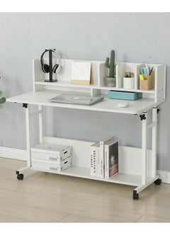 Buy Adjustable Height Kids Study Desk with Hutch Bookshelf White 100x85x50 cm in Saudi Arabia